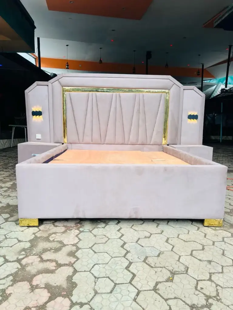 6 by 6 Light Pink Velvet Bed with Side Drawers