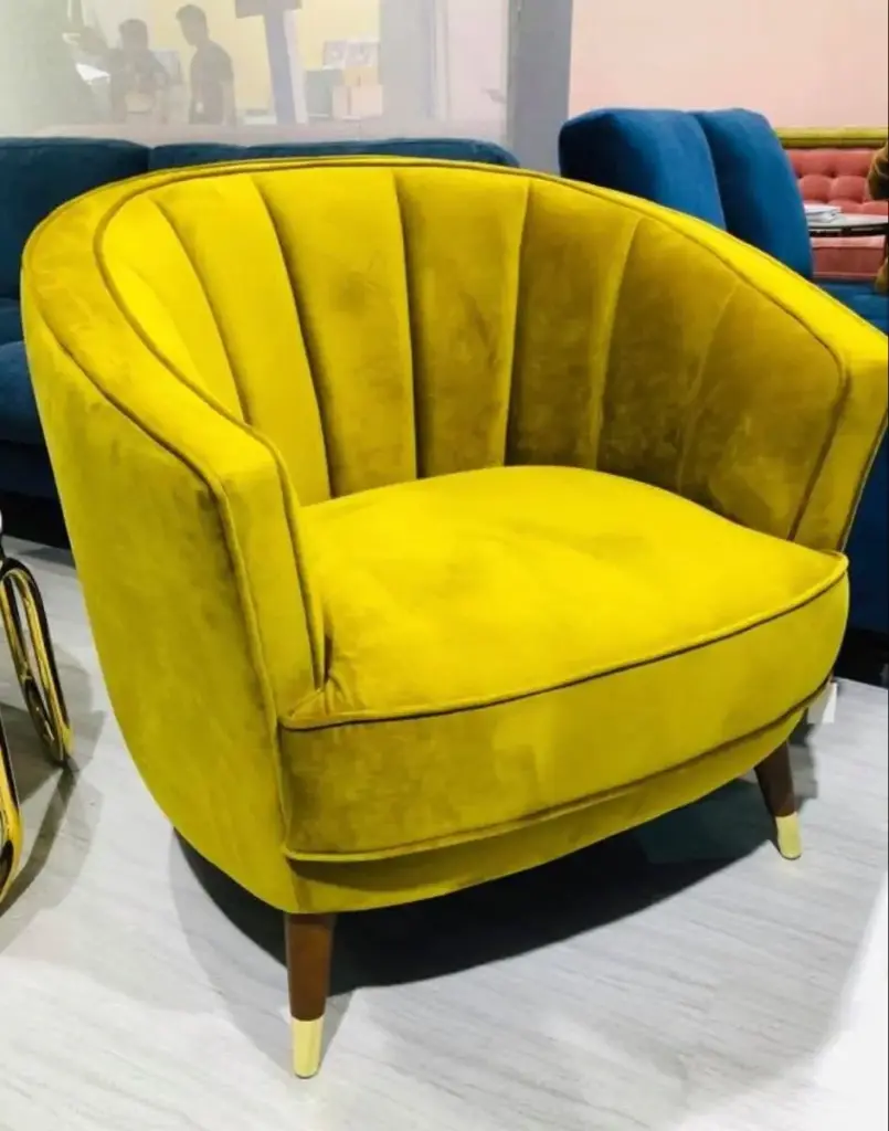 Yellow Velvet Wing Chair