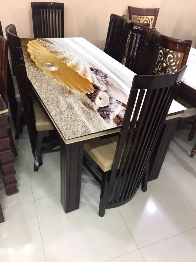 6 Seater Marble Top Dining Table Set
