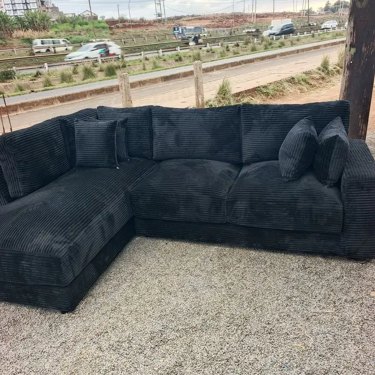 5 Seater Black L-Shaped Sofa