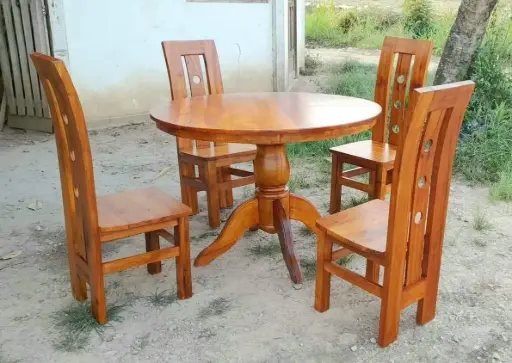 4 Seater Round Brown Dining Set