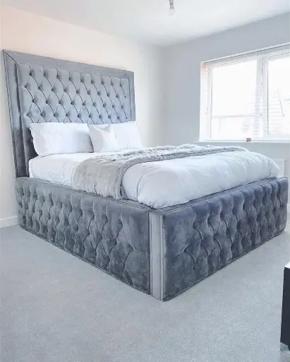 5 by 6 Velvet Grey Chester Bed