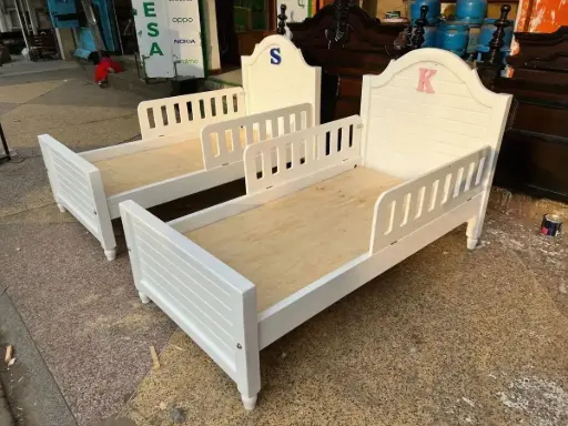 4 by 6 White Wooden Kid Bed Bed