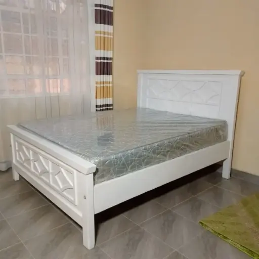5 by 6 White Wooden Bed