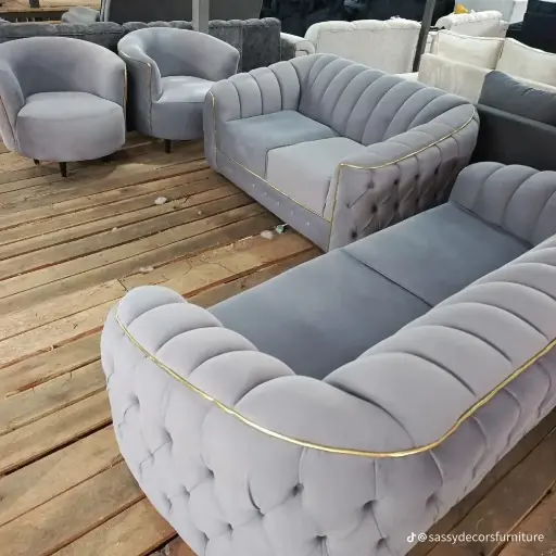 5 Seater Grey Chesterfield Sofa