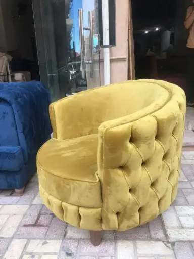 Light Yellow Velvet Wing Chair