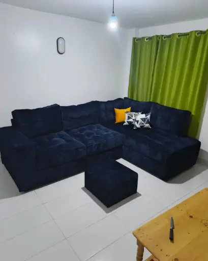 5 Seater Blue L-Shaped Sofa with Foot Rest